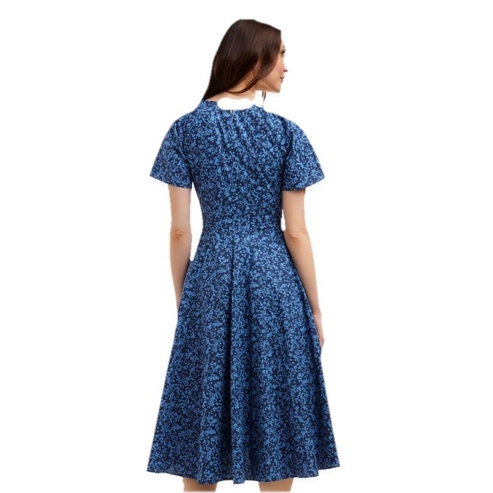 Draper James Midi Dress Woman Blue Size 8 Caitlyn Ribbon Floral - Picture 3 of 8